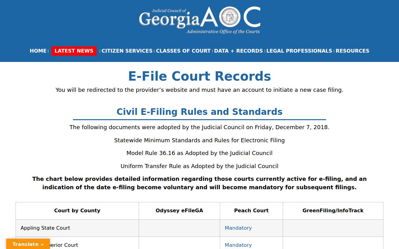 Georgia e-file directory used to route Taylor County court docket filings